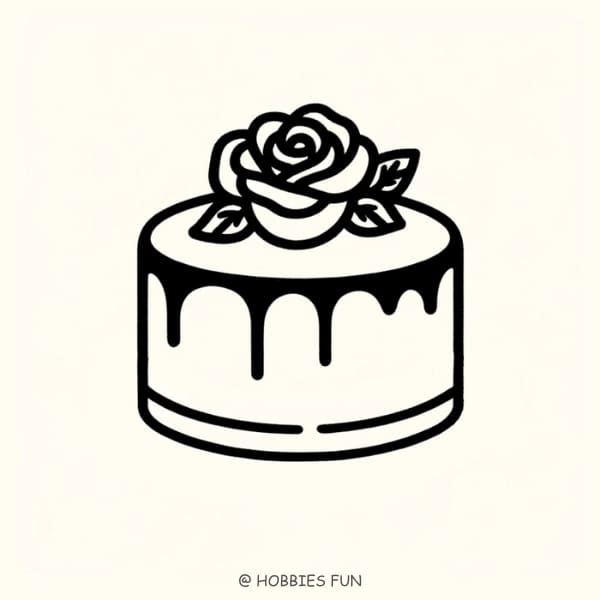 rose drawing for kids, Rose on Cake