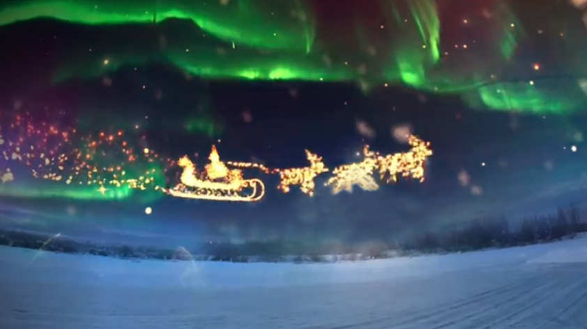 Sky Swap with Santa on his sleigh flying across the sky