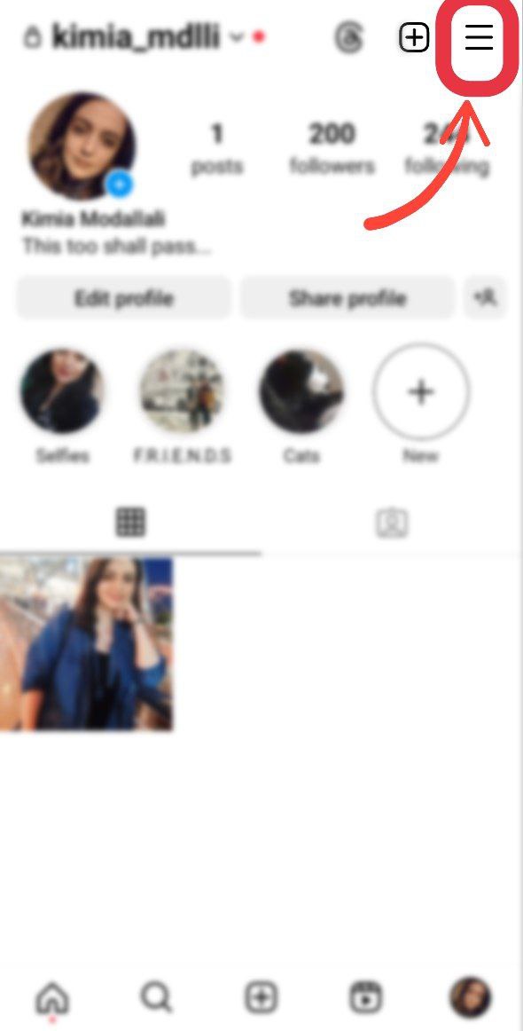 Hamburger menu on Instagram