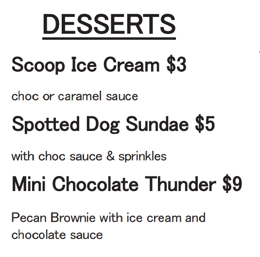 Outback Steakhouse Desserts Menu Prices of ice cream, dog sundae, thunder in australia