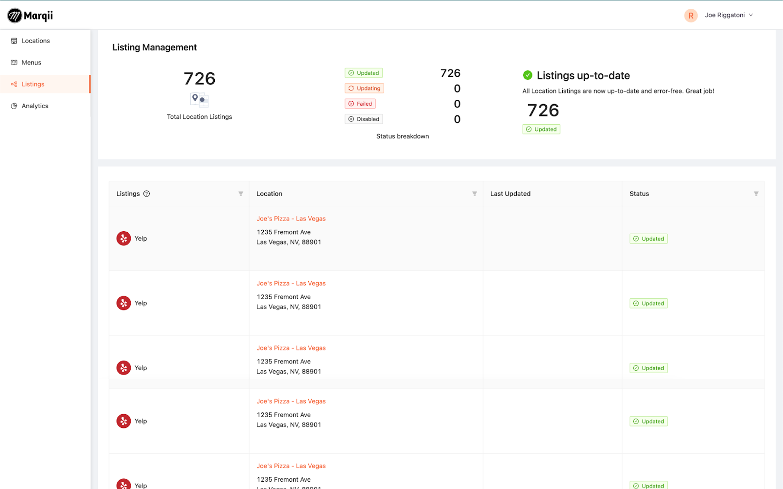 Marqii Dashboard - Listings