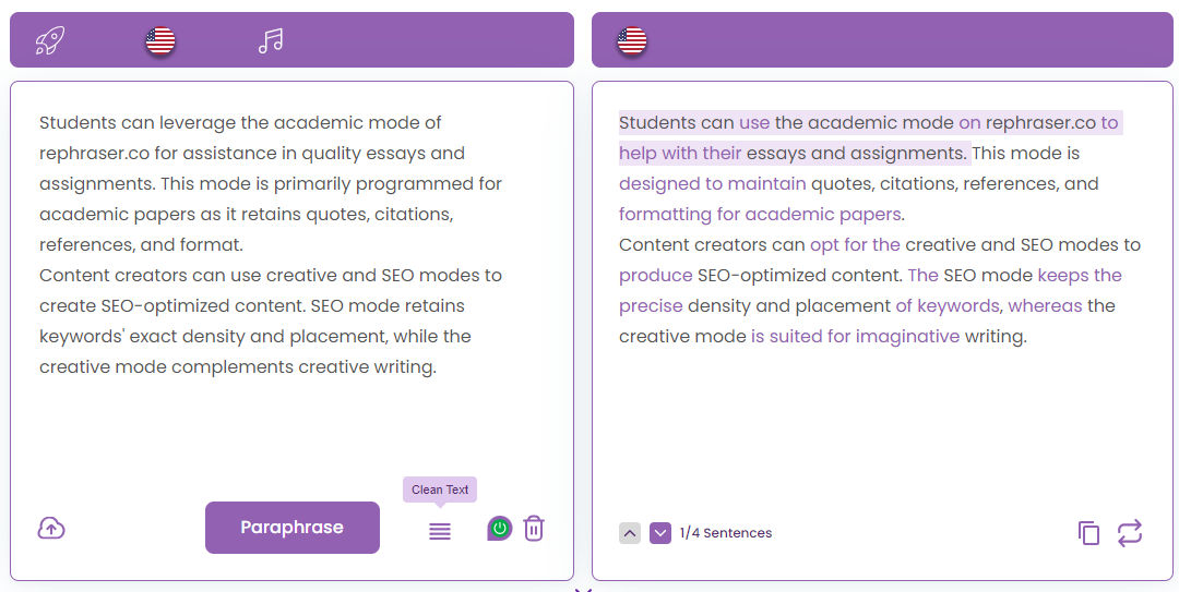 Listen your text before repharsing using Rewording.io