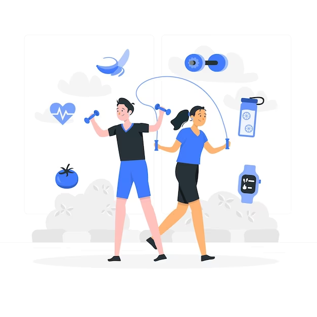 Illustration of a Boy and Girl Using Gadgets to Stay Fit and Healthy