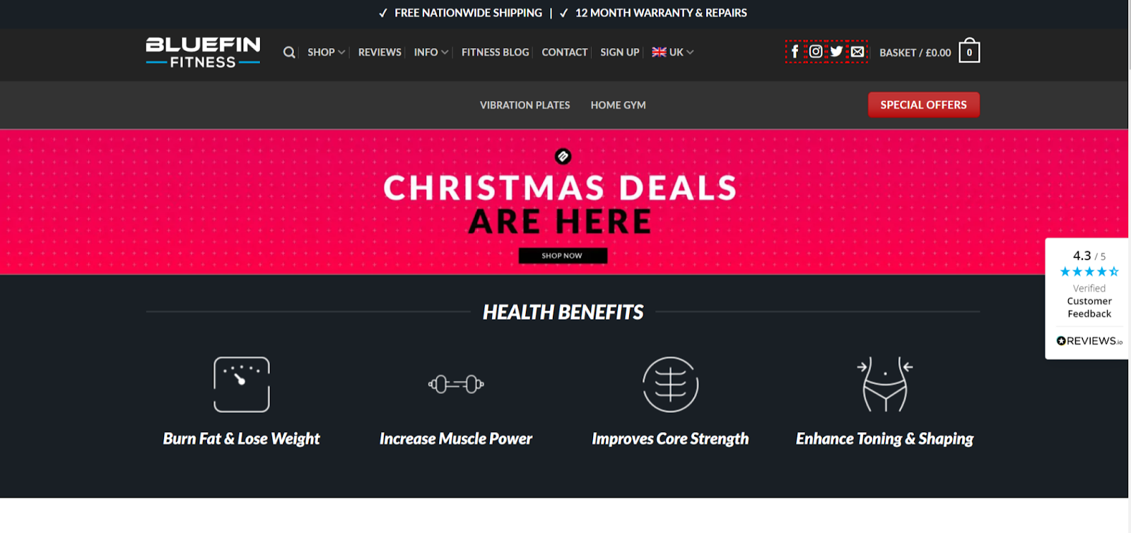 Bluefin Fitness website homepage