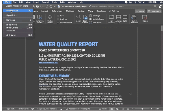 “ảnh chụp màn hình Microsoft Word trên Mac ”