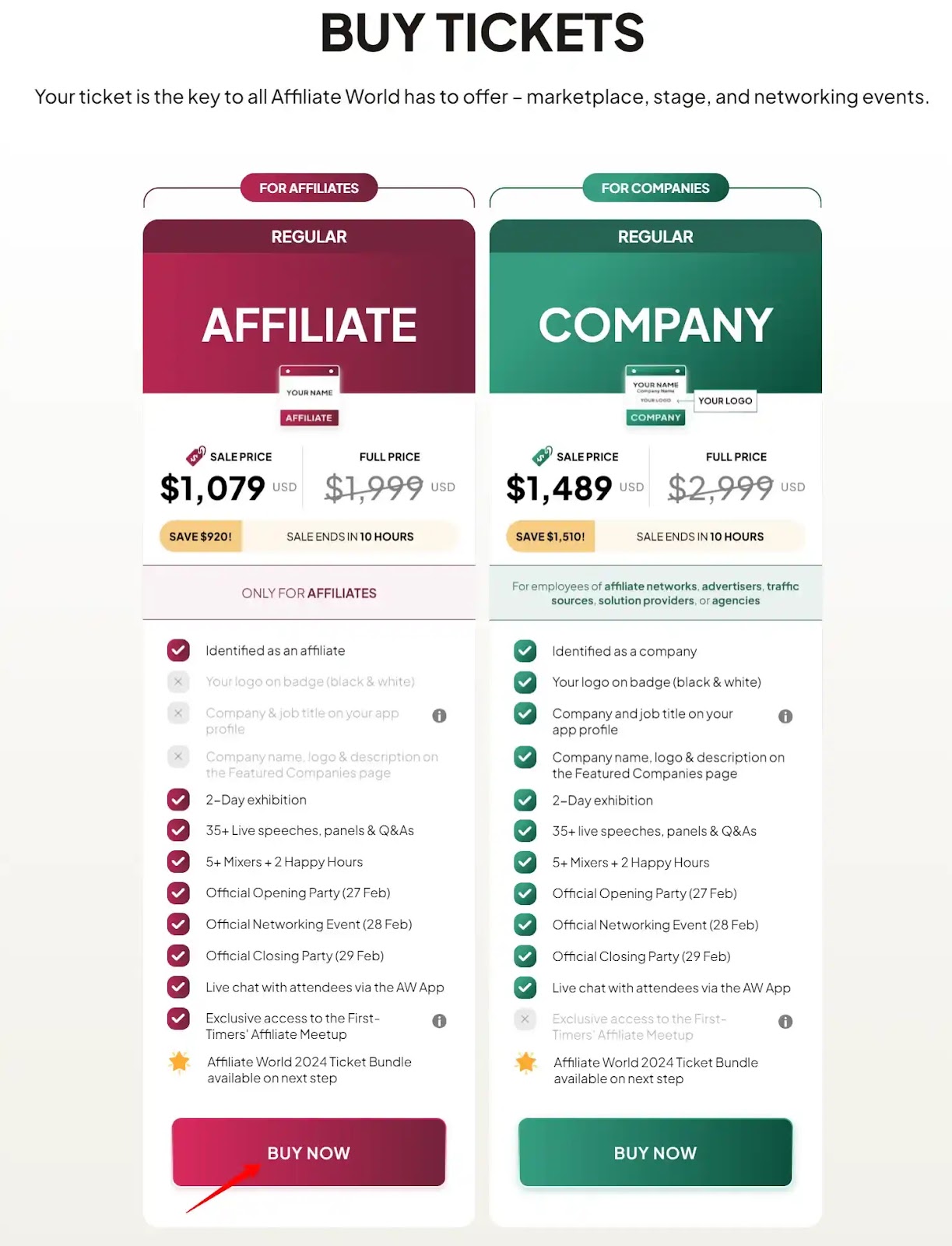 Ticket Types for Affiliates and Companies