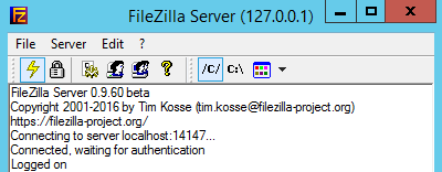 Janela de Execução do Servidor FileZilla