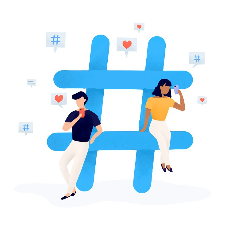 Animated hashtag with a man and woman