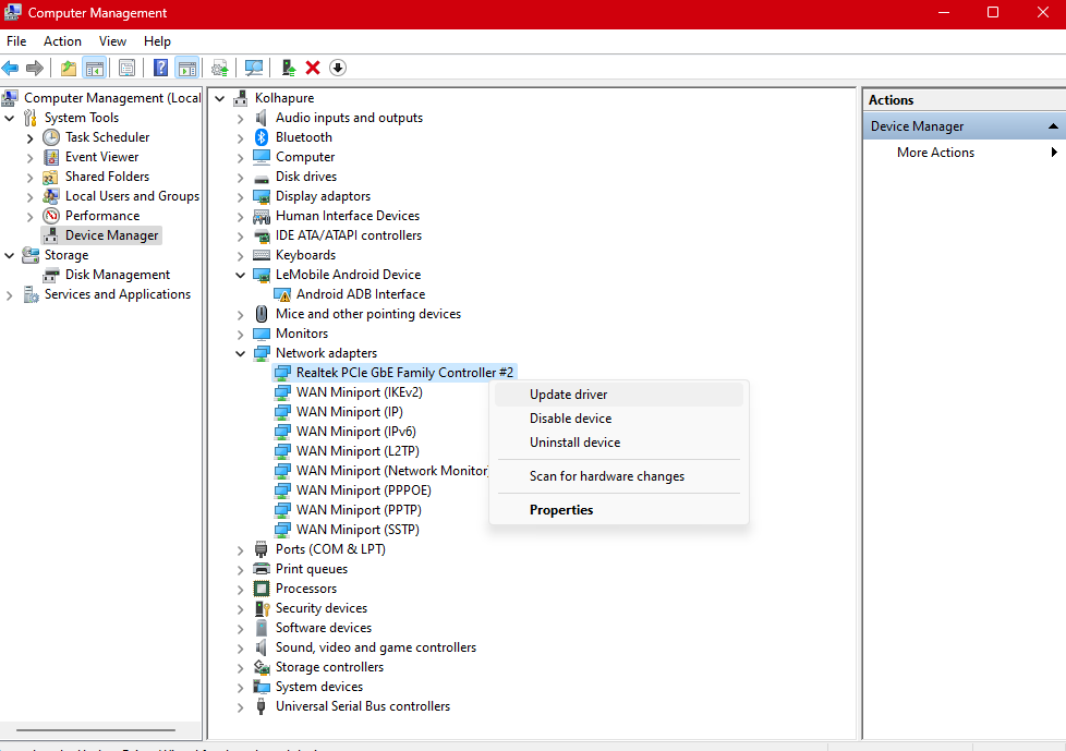 Device Manager - Update Drive