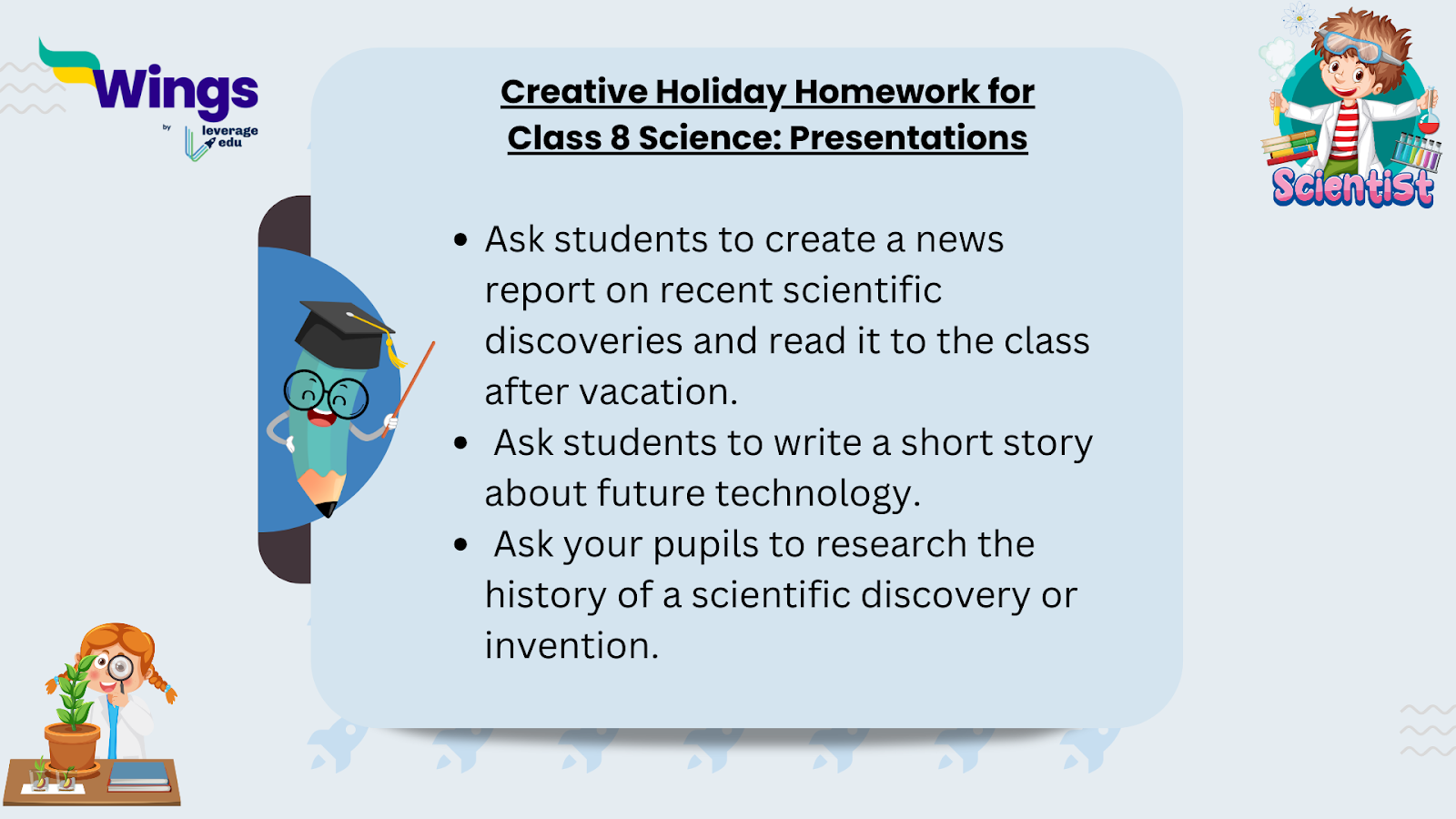 creative holiday homework for class 8 science presentations. 