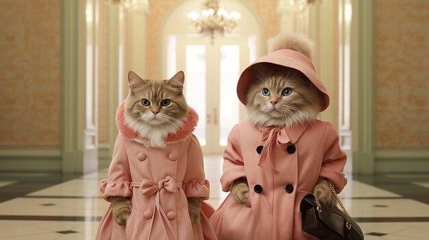 Portrait of anthropomorphic cats dressed in human clothes