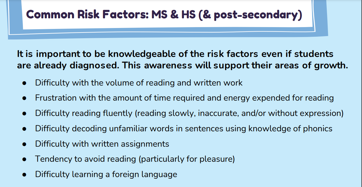 Common Risk Factors of Struggling Readers in Middle and High School 
