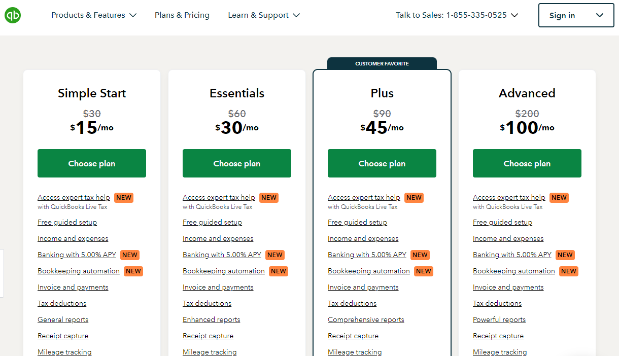 Quickbooks Pricing Plans