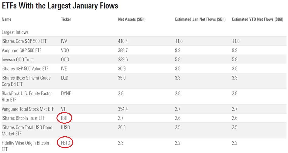 ETF con i maggiori flussi di gennaio: (Fonte: Nate Geraci)