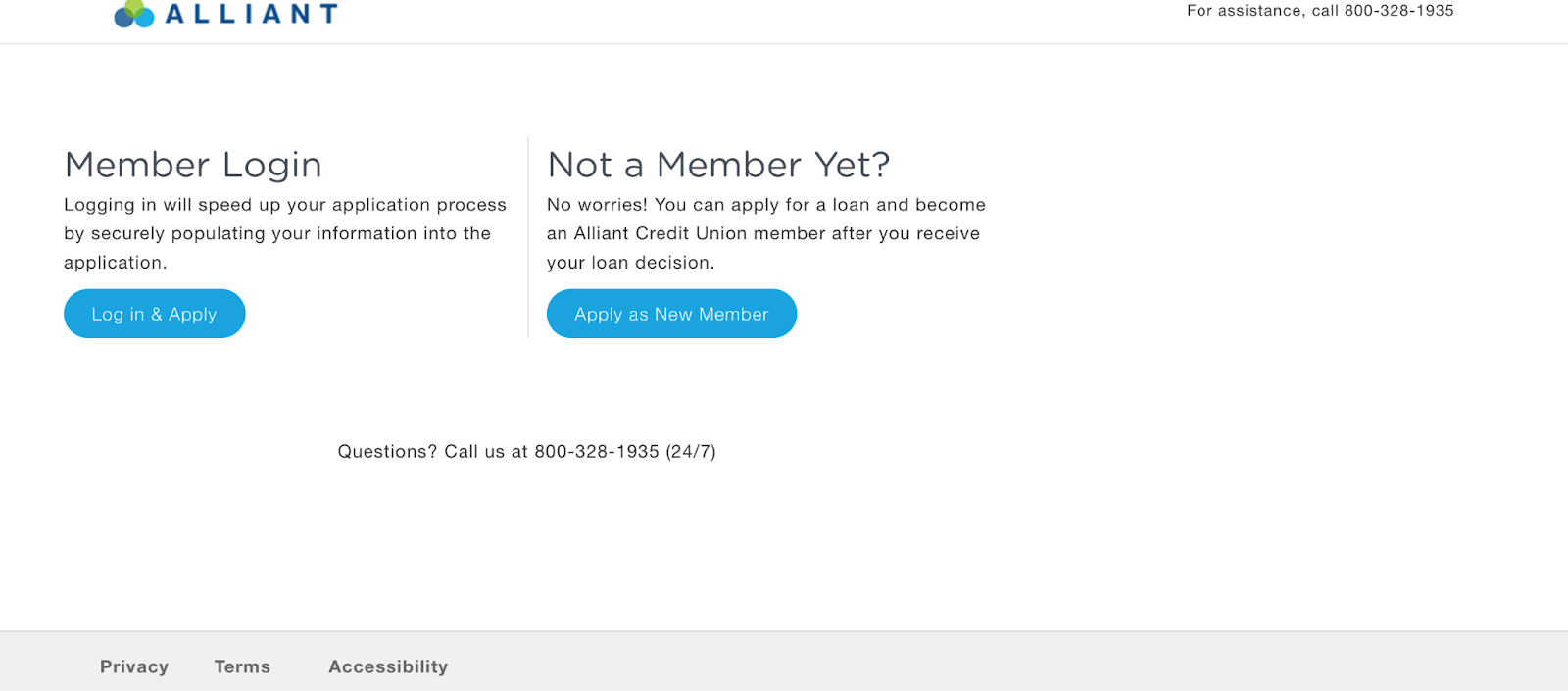 Alliant Credit Union member log in screenshot