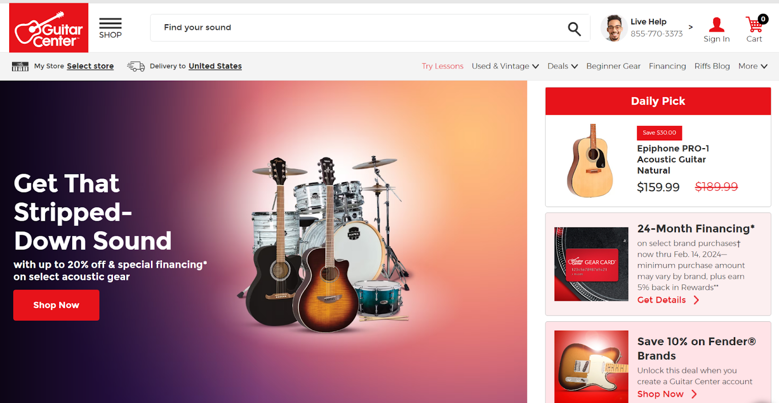 Guitar Center website home page