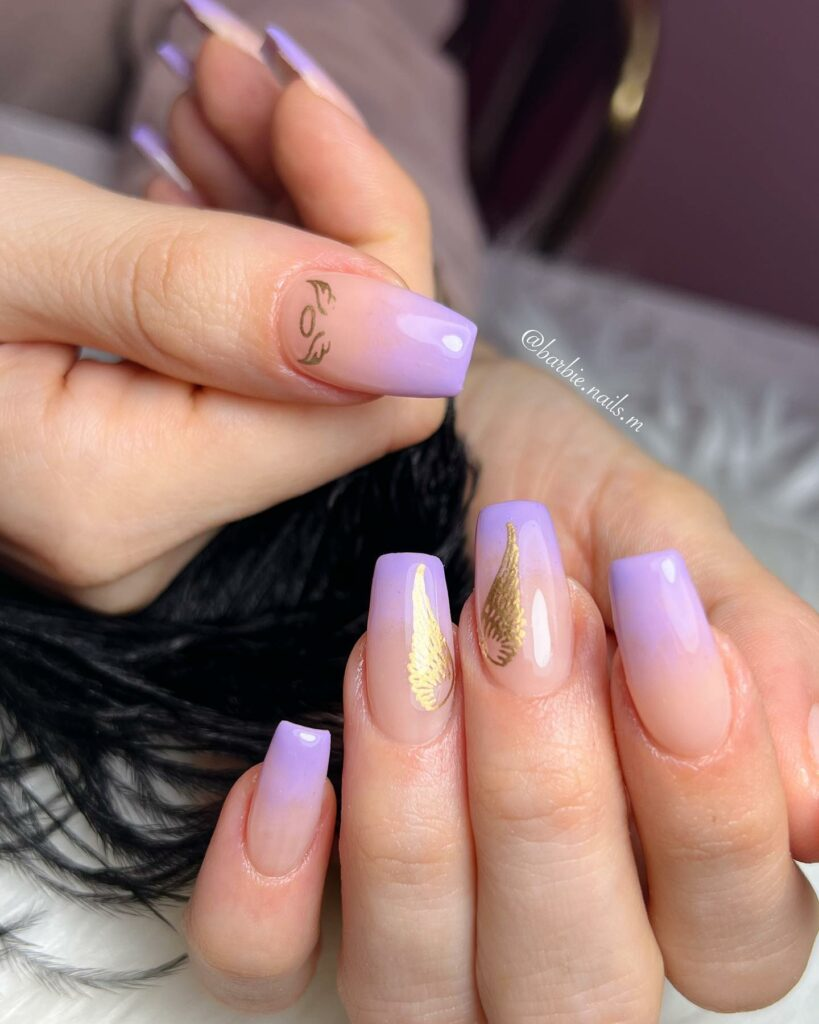 Angel Wings Purple Ombre Nails
