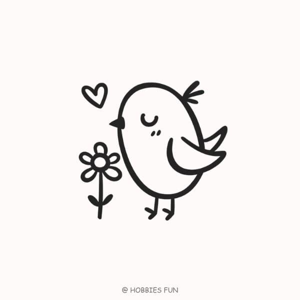 easy bird sketch, Bird with Flower