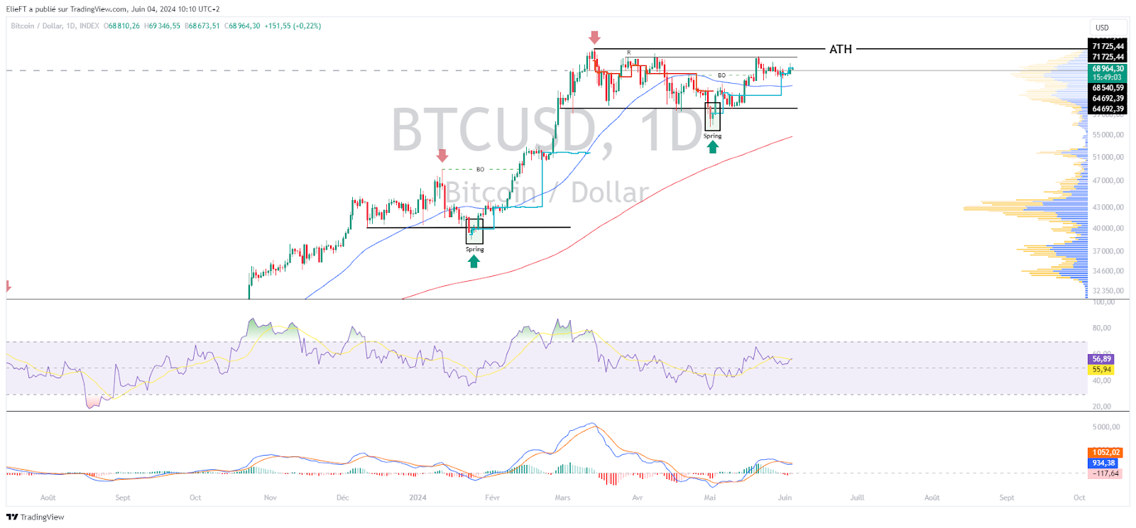 Graphique du BTCUSD en Journalier