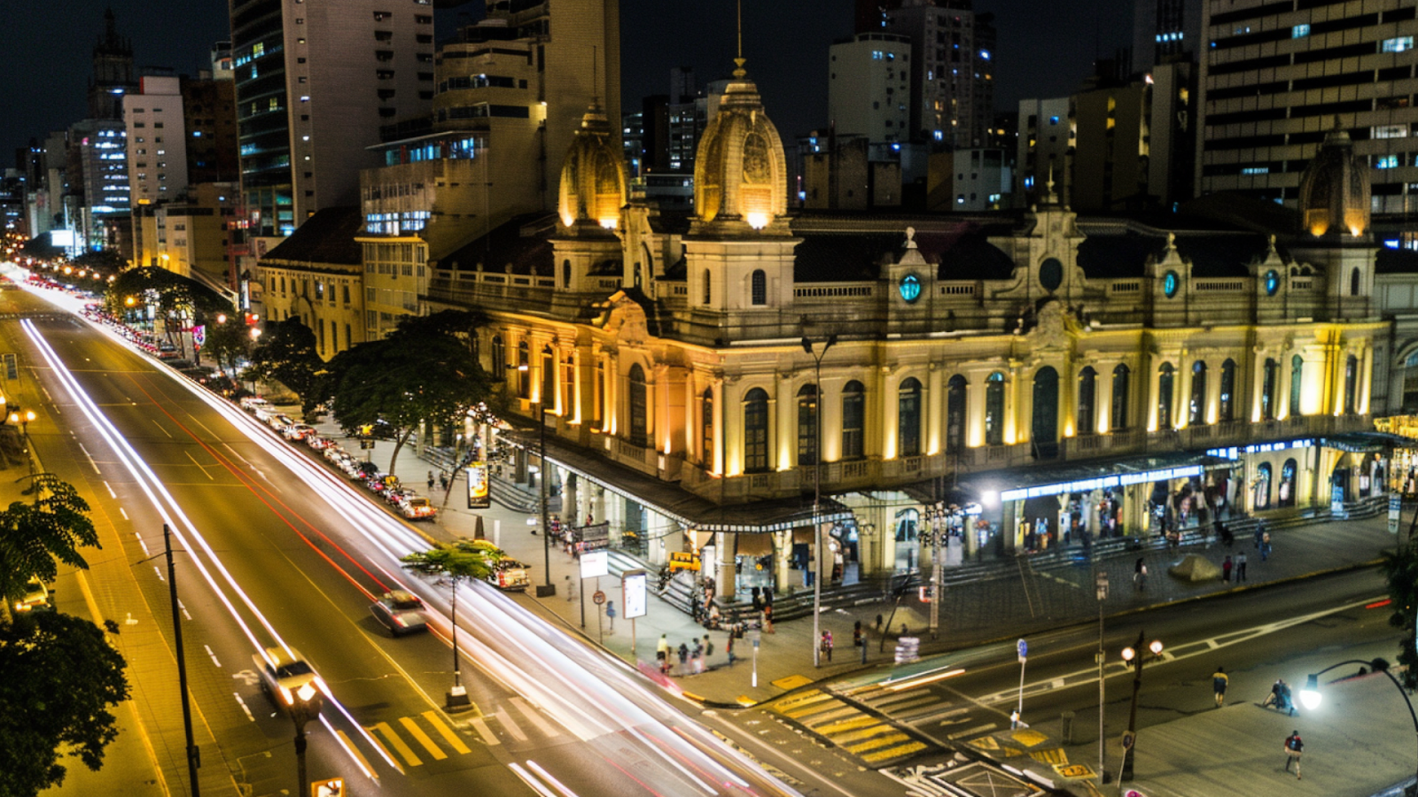 The Mercado Municipal in Sao Paulo at night