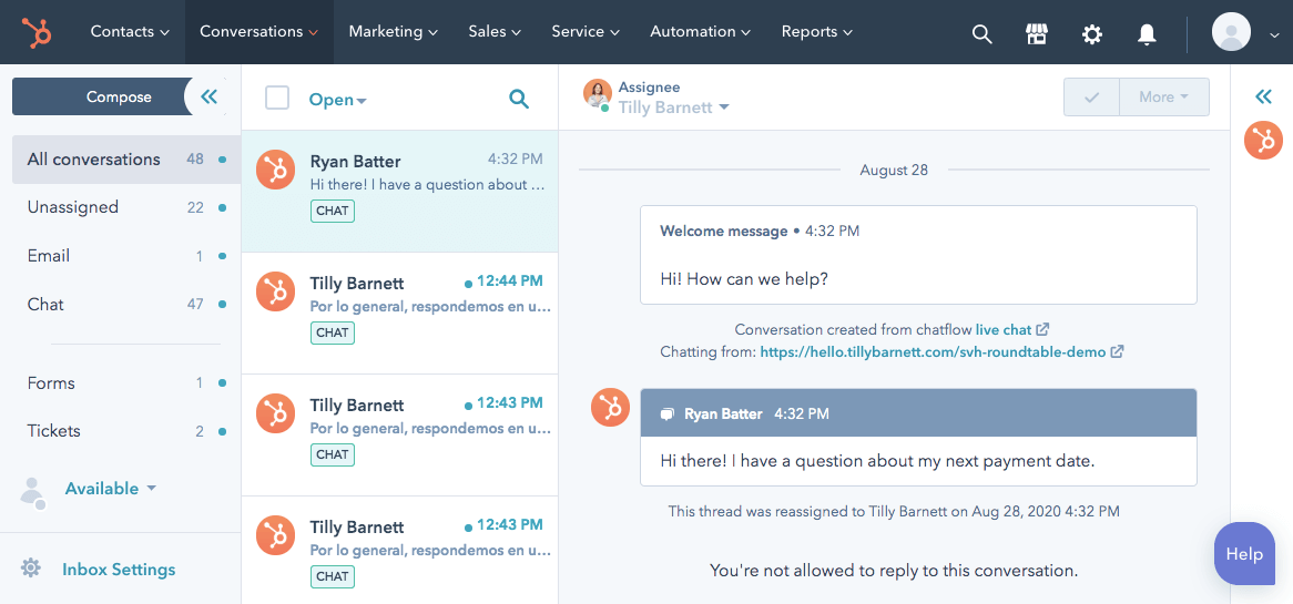 HubSpot Service Hub - Best for Conversation Inbox 