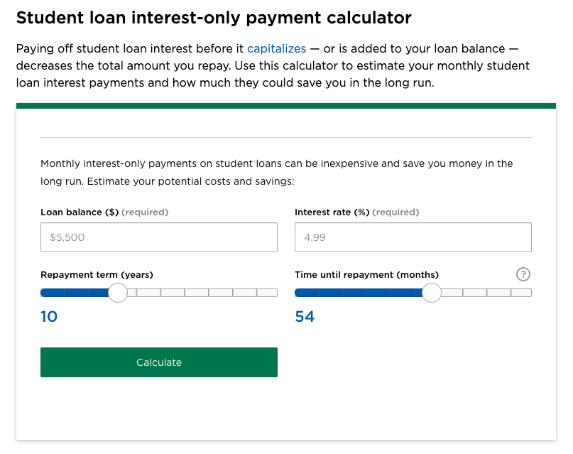 NerdWallet student loan interest calculator example