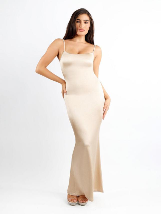 Popilush® Formal Bodycon Party Summer Dress Slip Maxi Dress / Champagne / S Copy of Built-In Shapewear Shine Dress Or Bodysuit