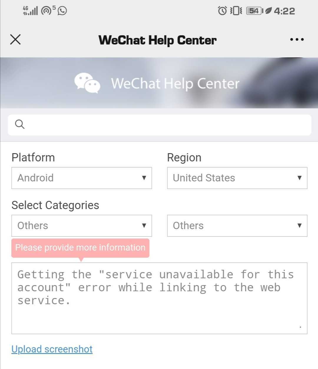 Submitting unblock appeal on WeChat help center