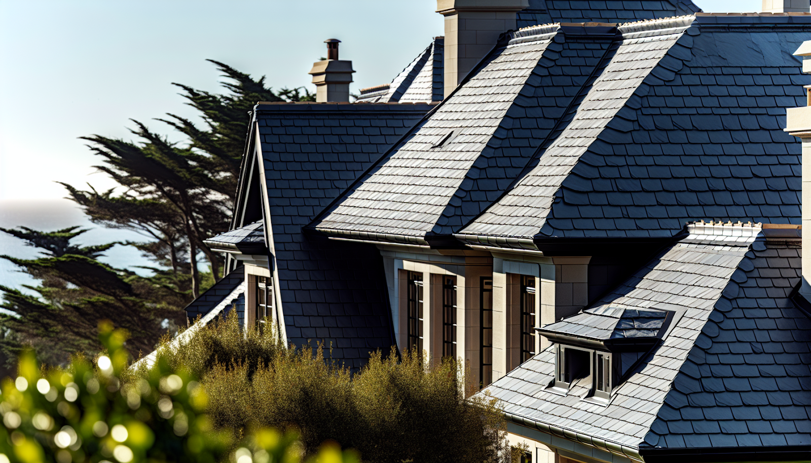 Slate roof tiles in a high-end residential setting