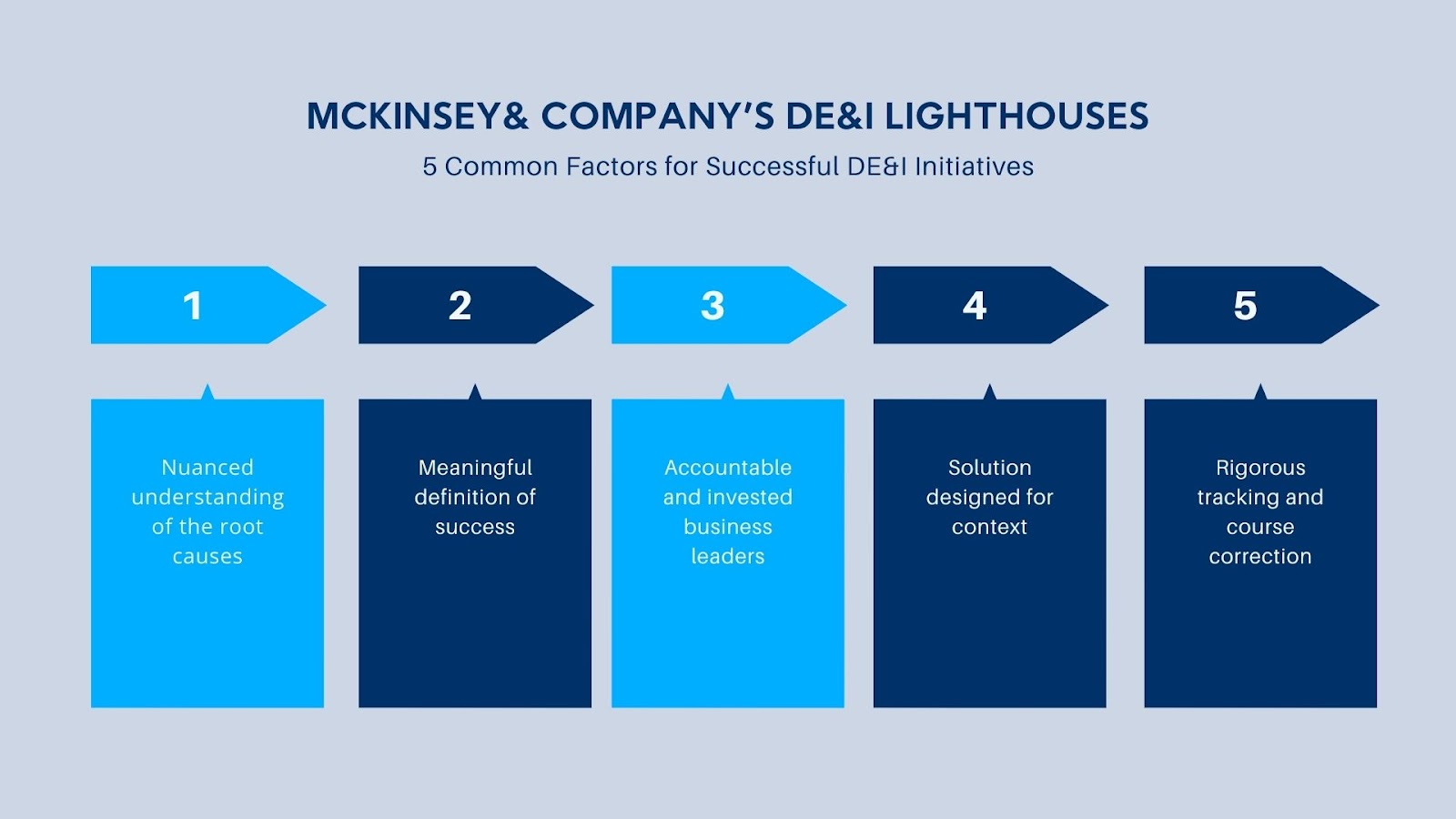 McKinsey and Company graph of the 5 common factors that contribute to successful DE&I Initiatives