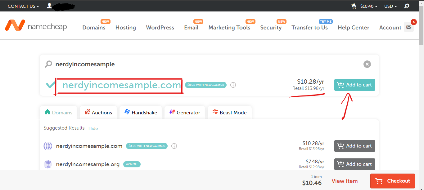 Namecheap add domain to cart - How to Create a WordPress Website step-by-step