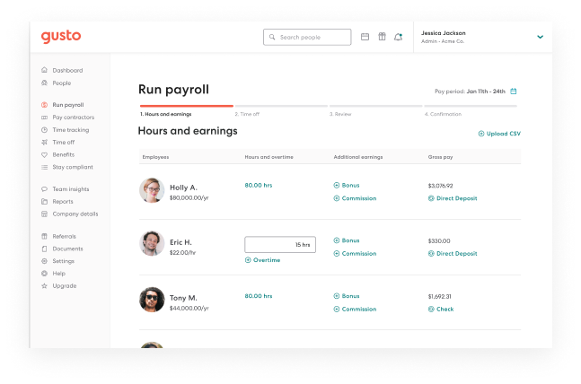 Gusto as one of their features, managing payroll