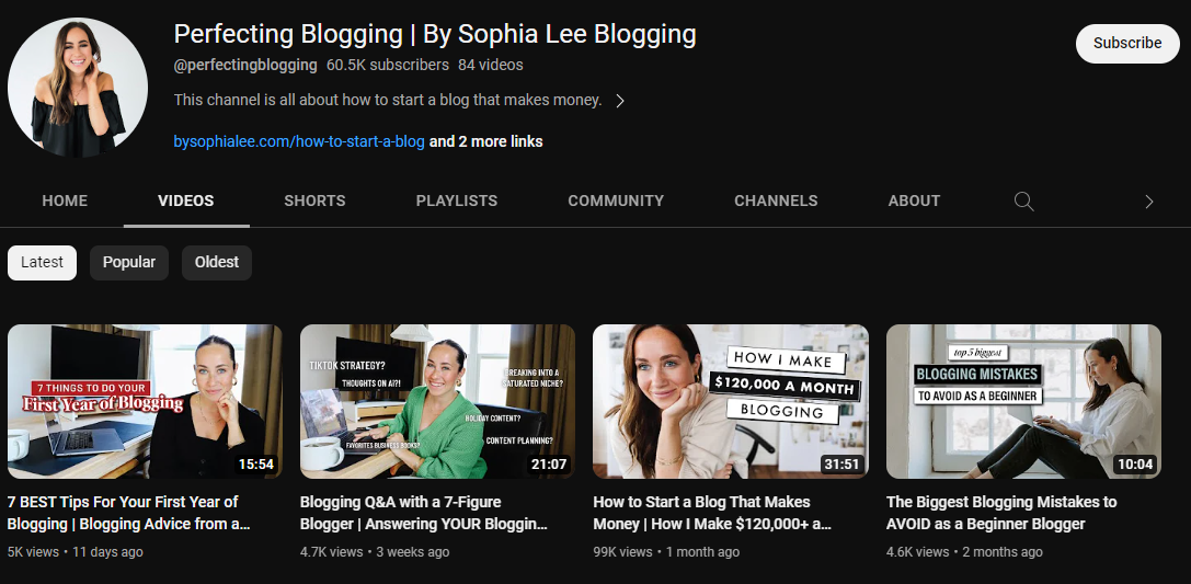 Perfect Blogging YouTube channel