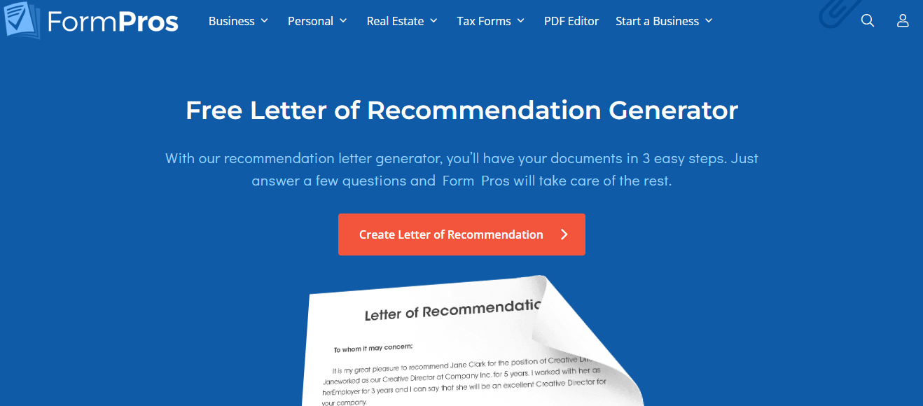 Form Pros' Letter of Recommendation Generator