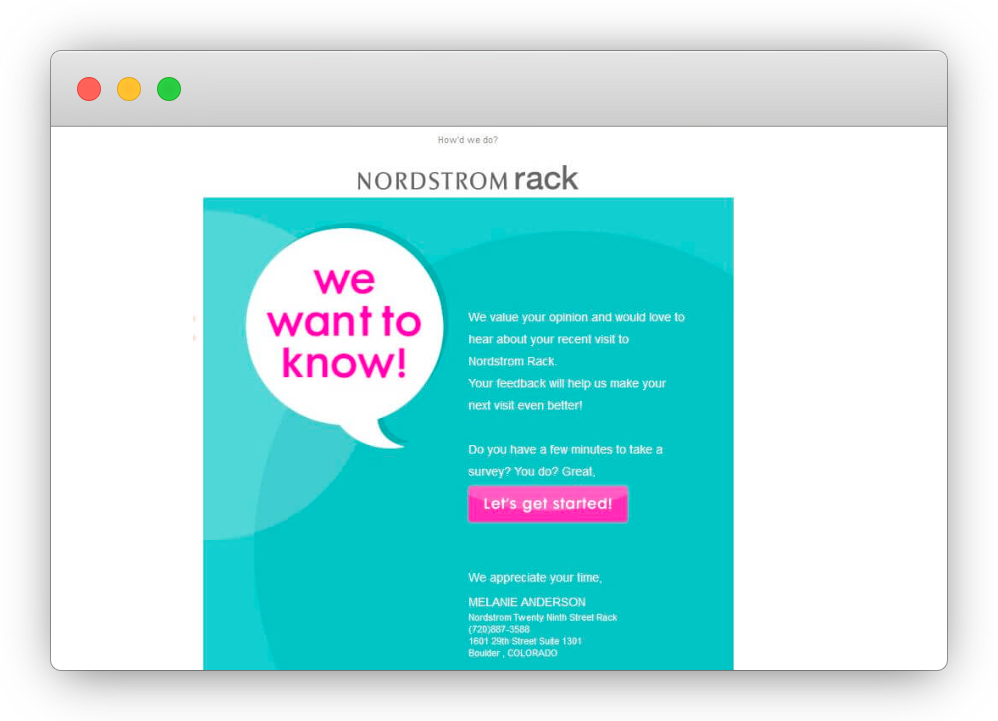 Nordstrom Rack Customer Satisfaction Survey Email Invitation