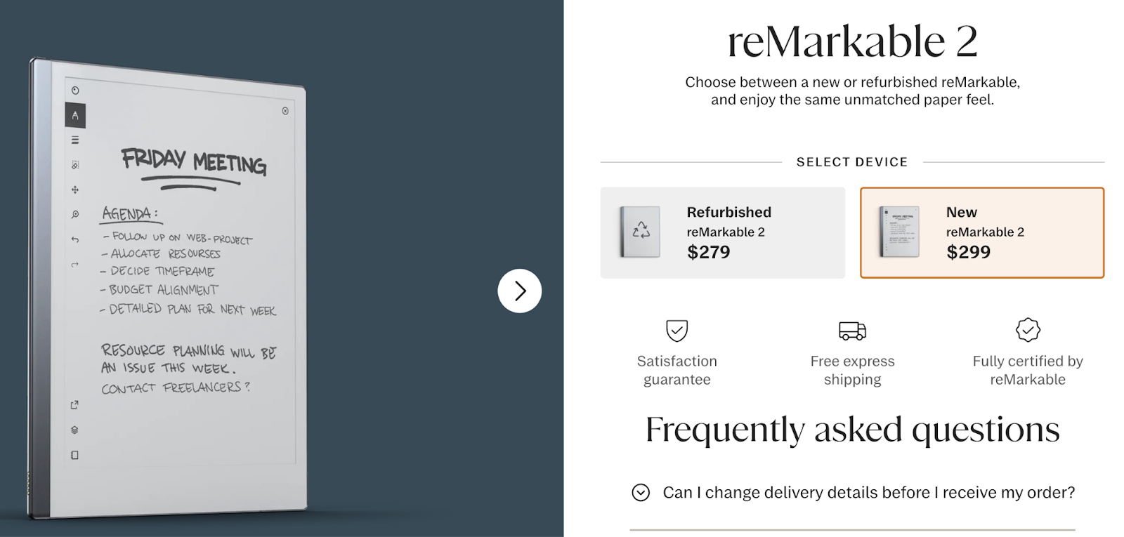 Customizable Buying Options with reMarkable 2