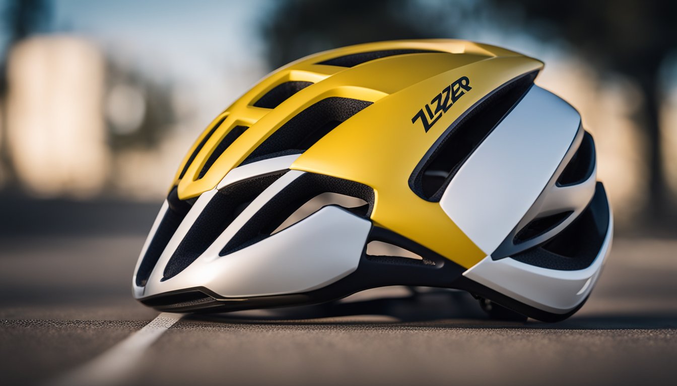 A sleek, aerodynamic road bike helmet, the Lazer Z1 MIPS, sits atop a sleek, modern bike, ready for an intense ride