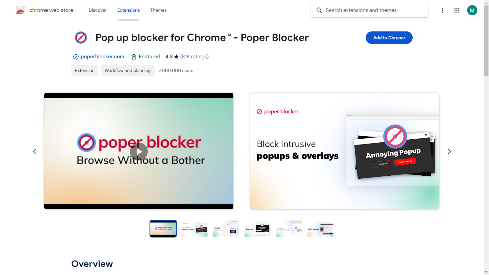 Poper Blocker  - Pop up Blocker for Chrome