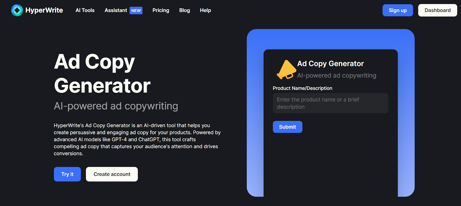 Hyperwrite's AI Ad Copy Generator