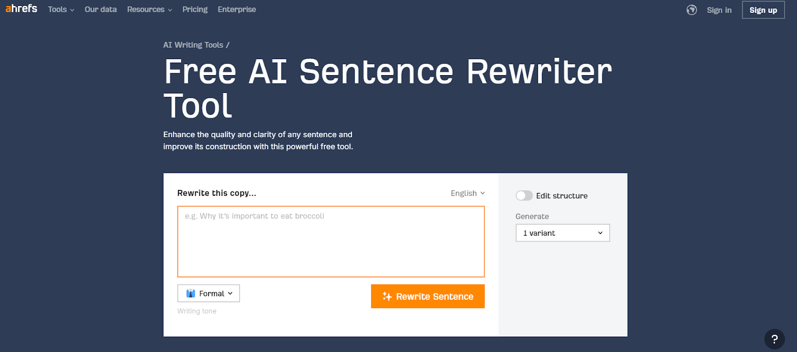 Ahrefs' Sentence Rewriter