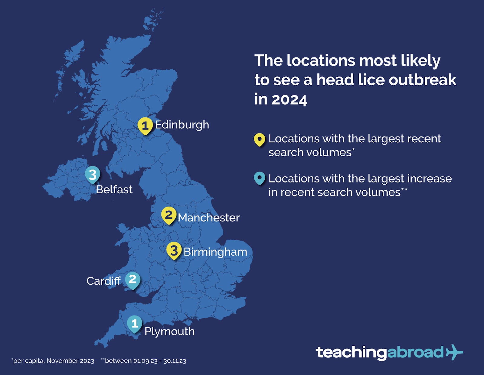 Locations most likely to see a head lice outbreak in 2024