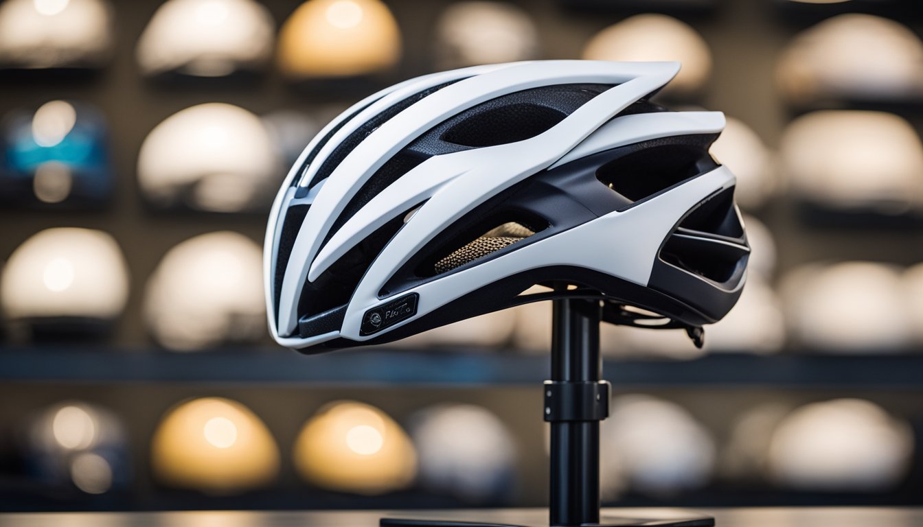The sleek and aerodynamic Lazer Z1 MIPS road bike helmet sits on a clean, modern display stand, with its matte finish and bold, contrasting colors catching the light