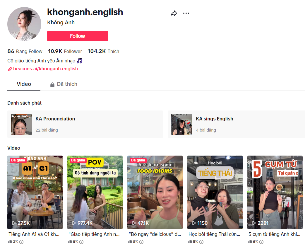 Kênh TikTok chia sẻ về tiếng Anh đầy năng lượng của “cô giáo” Khổng Anh