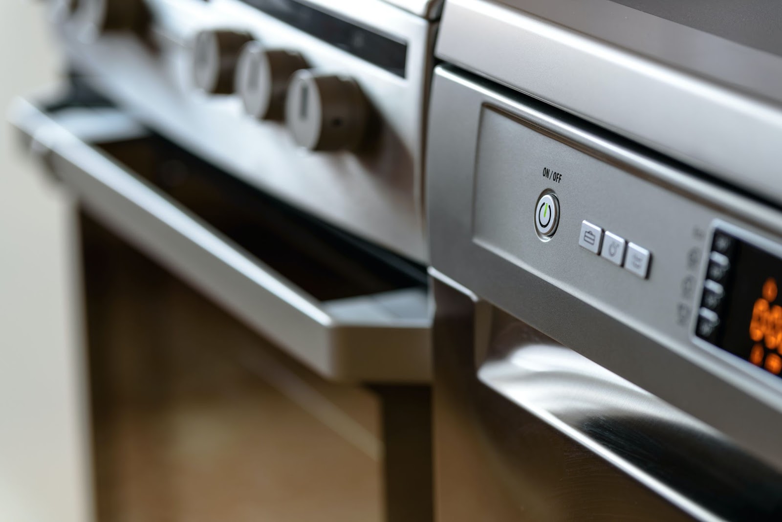A close up of a modern kitchen oven