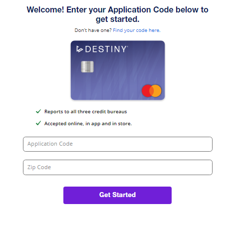 Destiny Credit Card Login Step 2