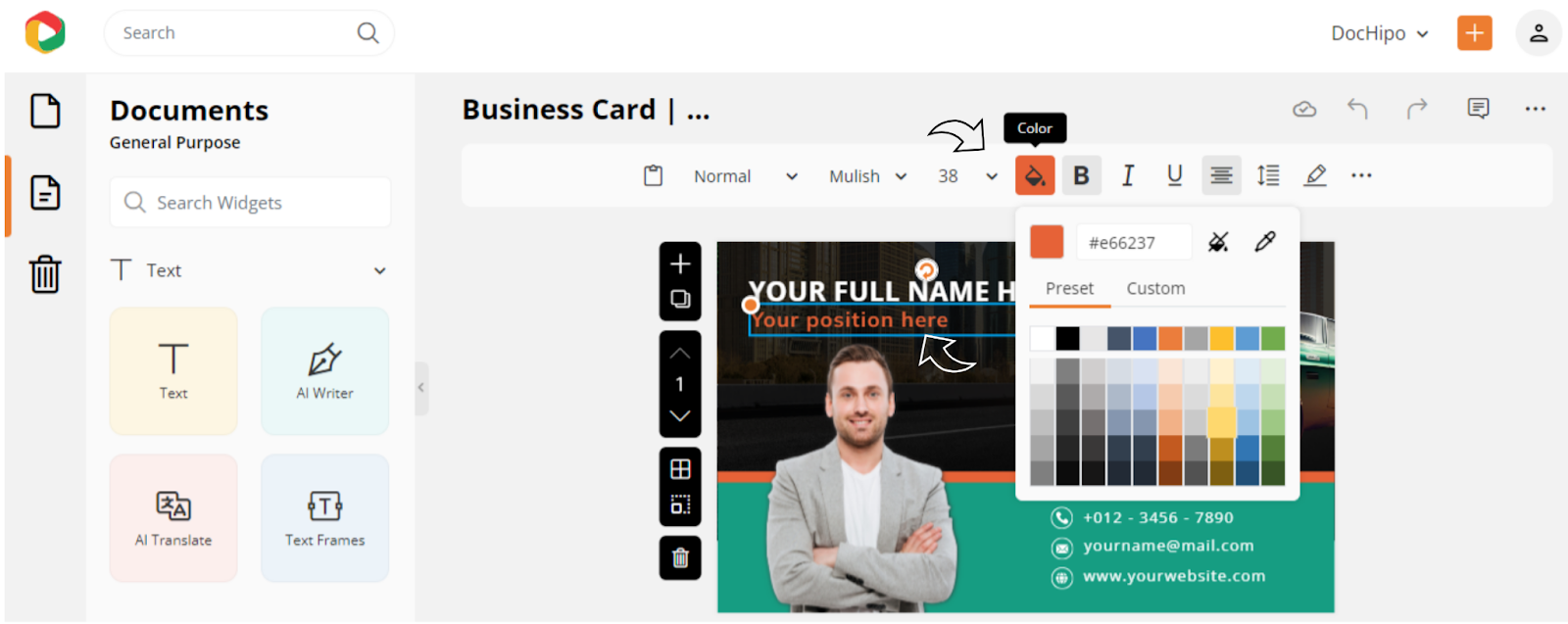 Customize Business Card Templates from DocHipo Editor