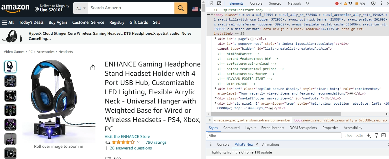 Screenshot of the product page on Amazon