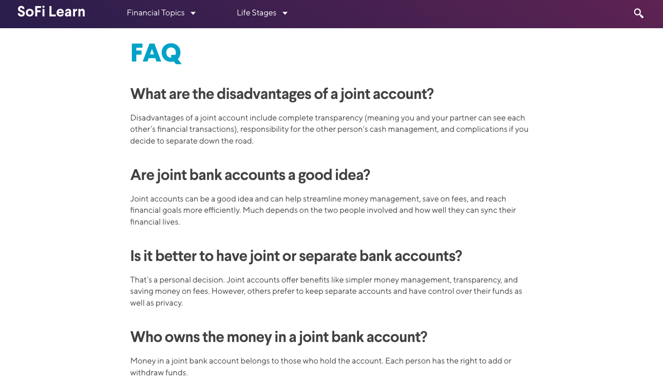 SoFi FAQ section within a blog