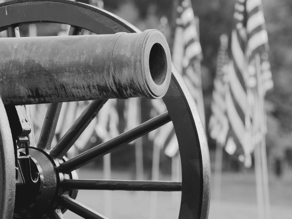Cannon and American flags