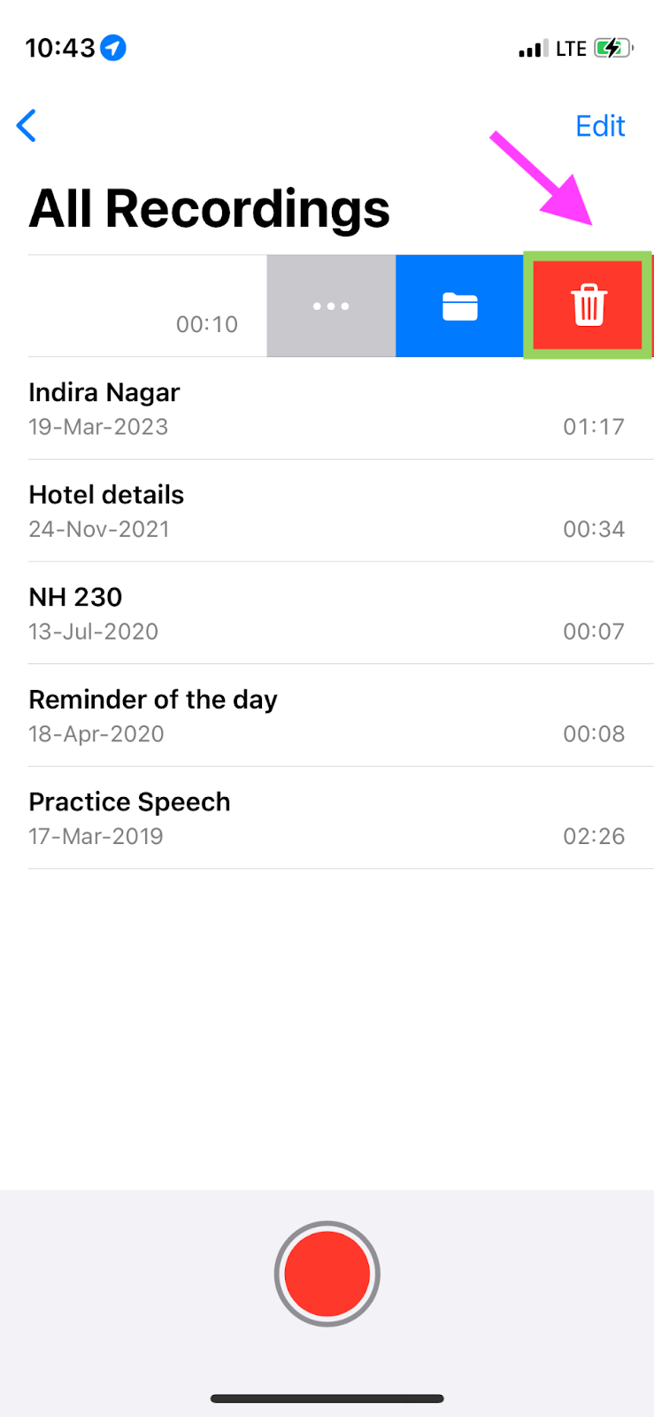 How to record a voice note on iPhone - Delete single recording